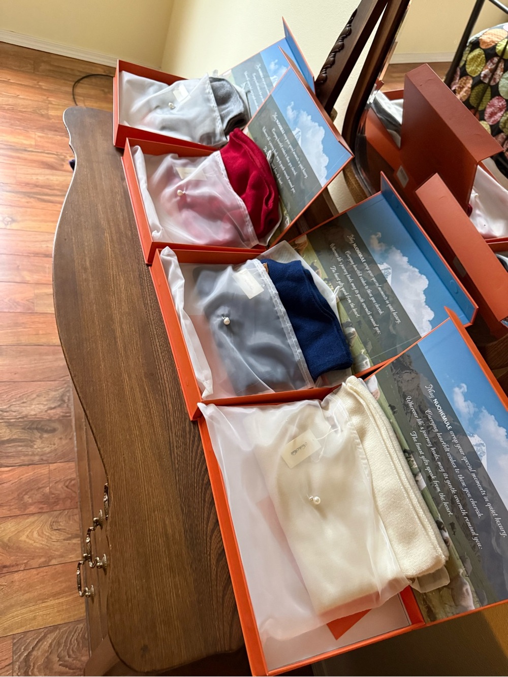 Assortment of Cashmere Scarves- Cream, Navy, Gray & Red